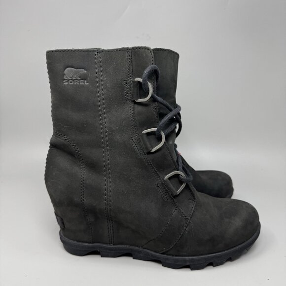 Sorel Joan of Arctic Wedge II Ankle Boots Womens 10 Black Leather Booties - Picture 1 of 9